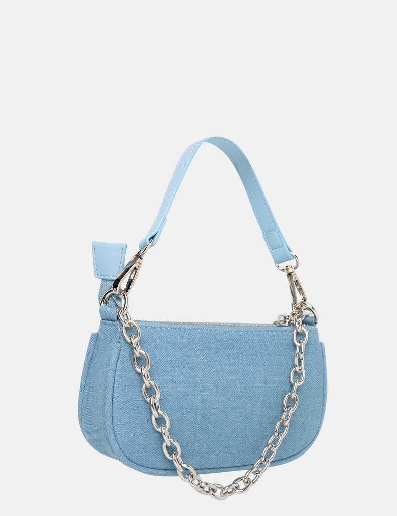 The Leia Light Blue Denim Shoulder Chained Bag | Public Desire