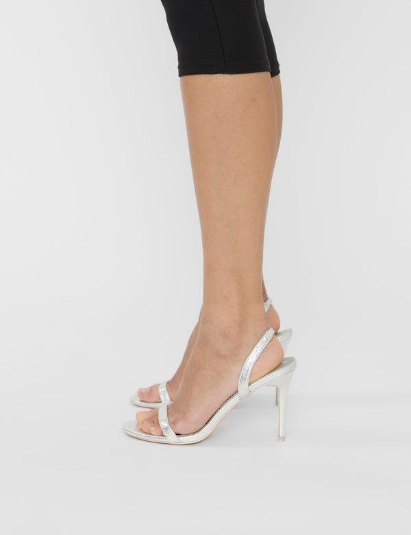 Barely Silver Cracked Round Toe Slingback Stiletto Heels