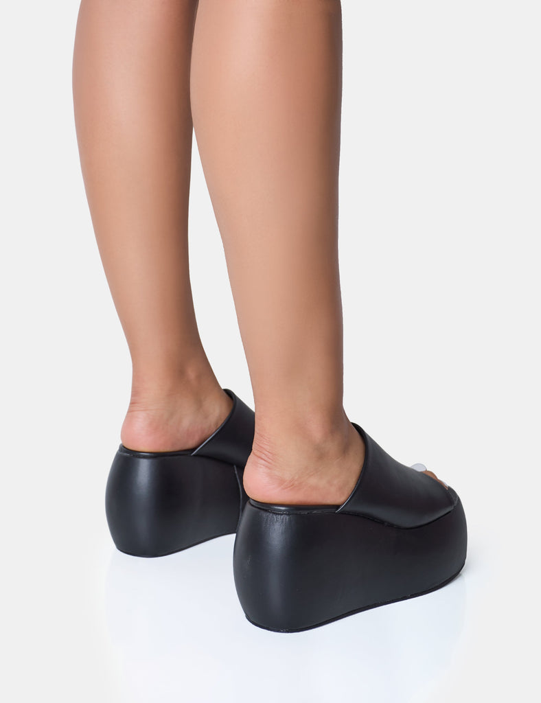Blue Moon Black Chunky Platform Wedge Sandals | Public Desire