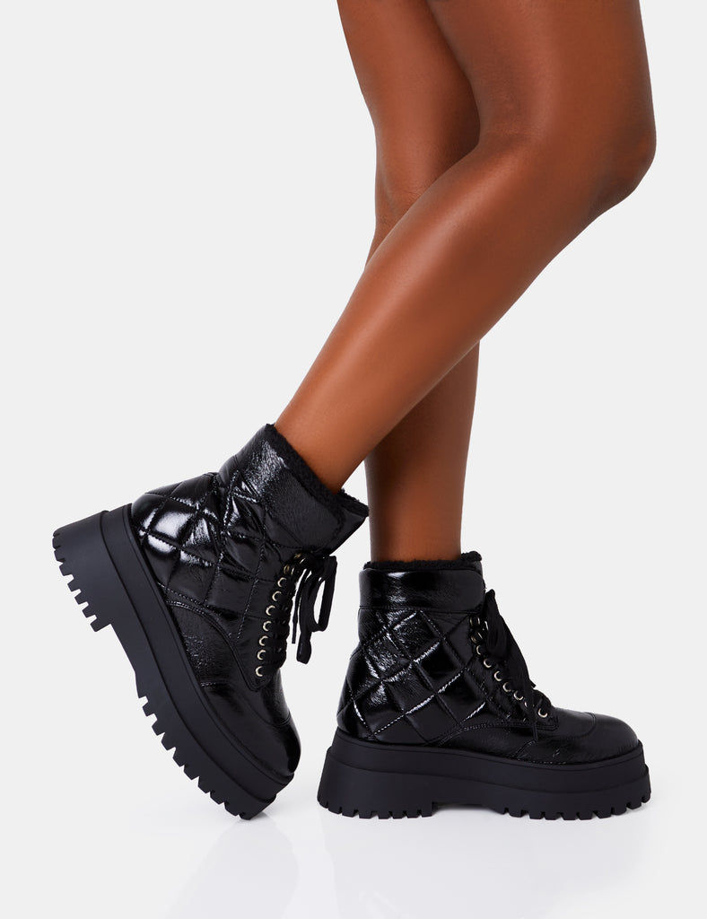 Black patent chunky ankle boots online