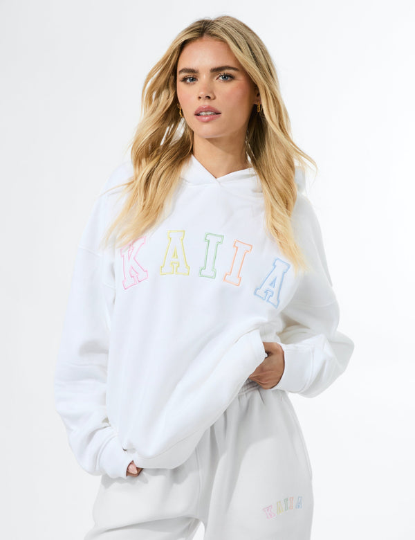 Kaiia Rainbow Logo Oversized Hoodie White