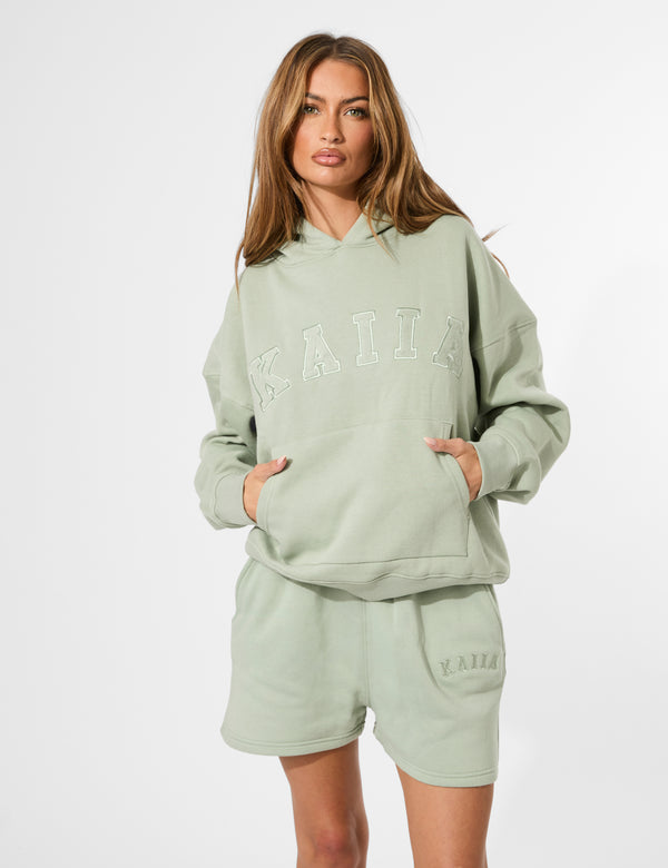 Kaiia Slogan Oversized Hoodie Sage Green