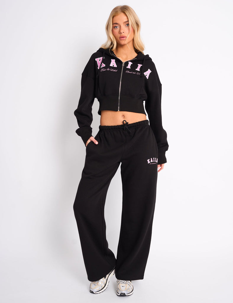 Kaiia Sport Zip Up Hoodie Black & Pink | Public Desire