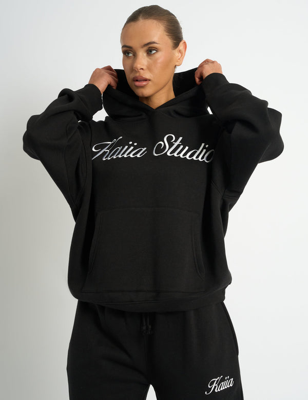 Kaiia Script Logo Oversized Hoodie Black