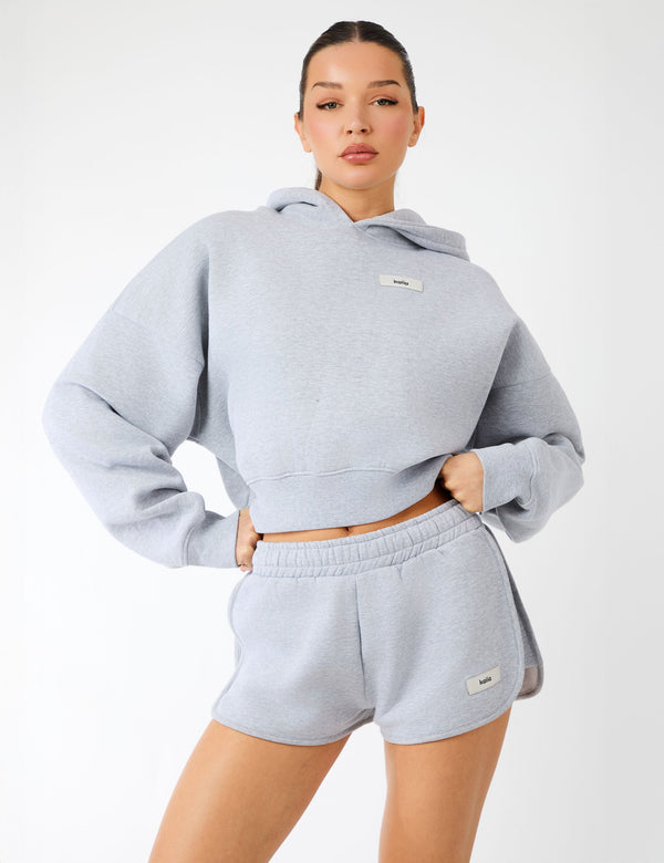 Kaiia Label Logo Cropped Oversized Hoodie Grey Marl