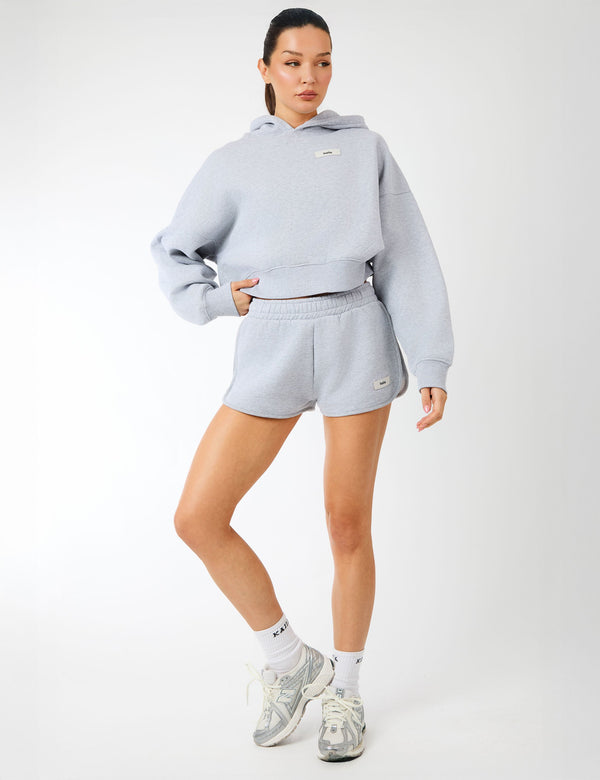 Kaiia Label Logo Curve Hem Mini Shorts Grey Marl