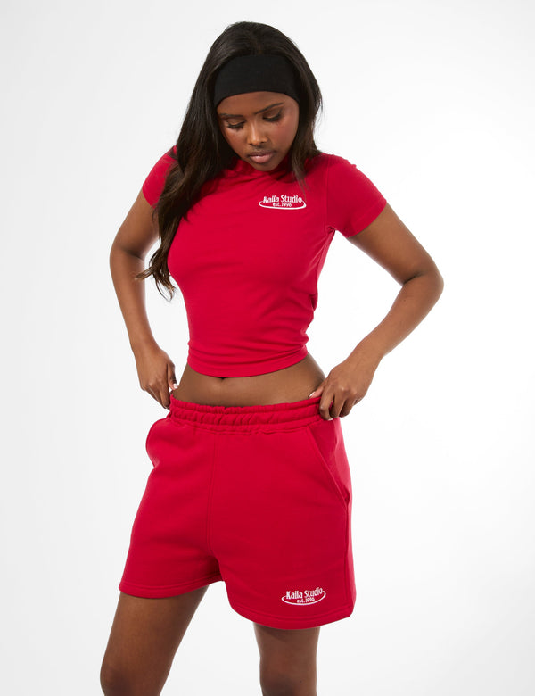 Kaiia Running Club Logo Sweat Shorts Red