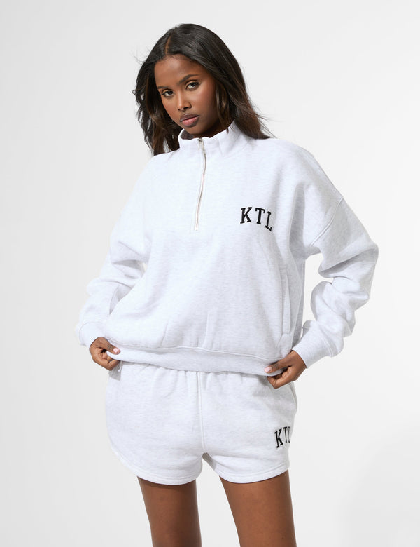 Kaiia KTL Logo Oversized Quarter Zip Sweatshirt Light Grey Marl