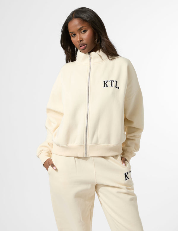 Kaiia KTL Logo Oversized Zip Up Sweatshirt Buttercream