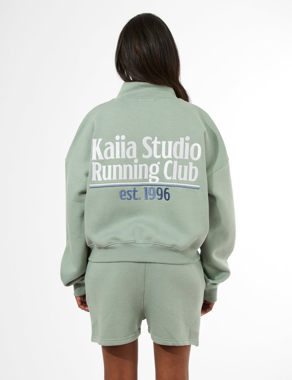 Kaiia Running Club Logo Quarter Zip Sweatshirt Green Tea