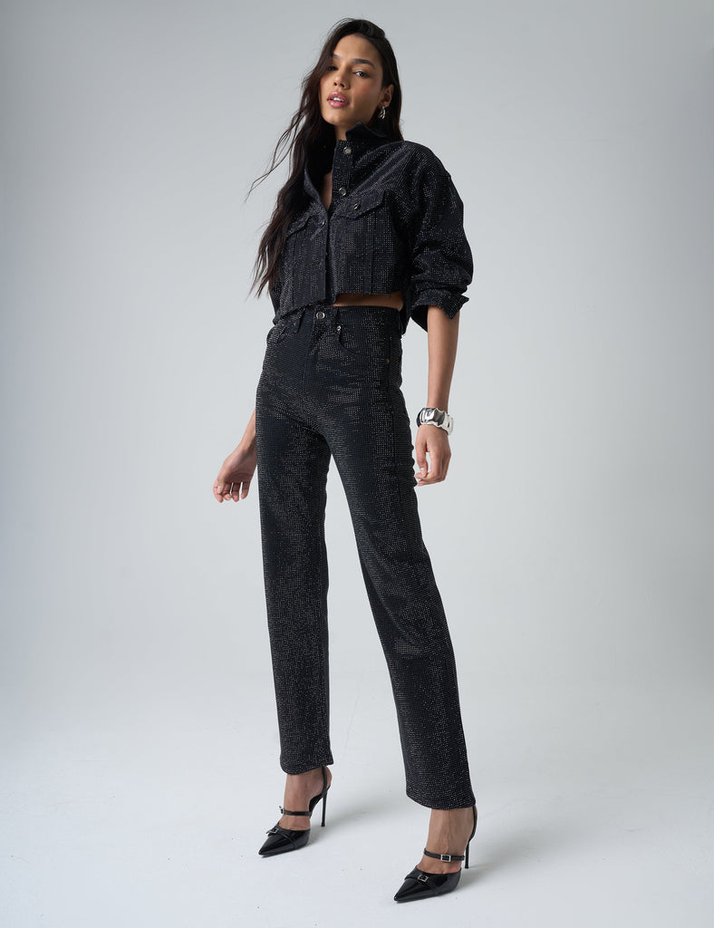 ●depound● straight denim pants black DP2412DN005DBBS Diamante Straight Fit High Rise Denim Jeans Black | Public