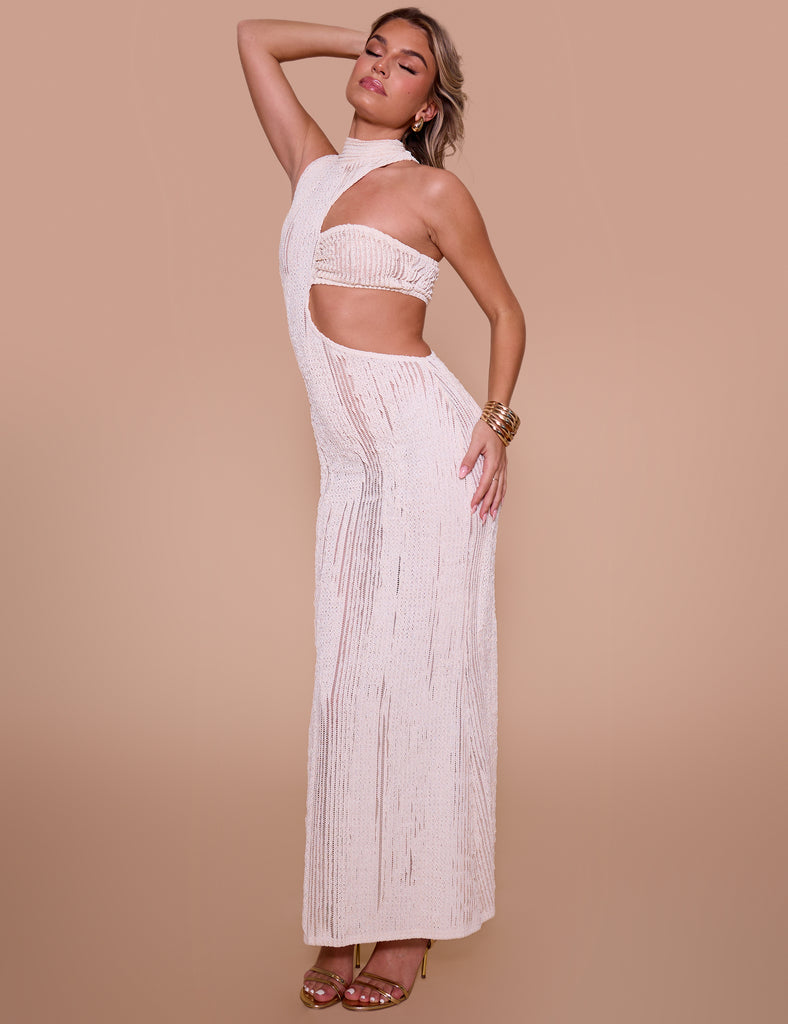 【新品未使用】ANDRESD cutting curve dress Textured Asymmetric Cut Out Maxi Dress Cream | Public Desire