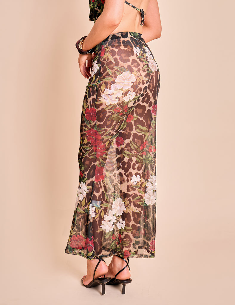 Printed Mesh Maxi Skirt Multi | Public Desire