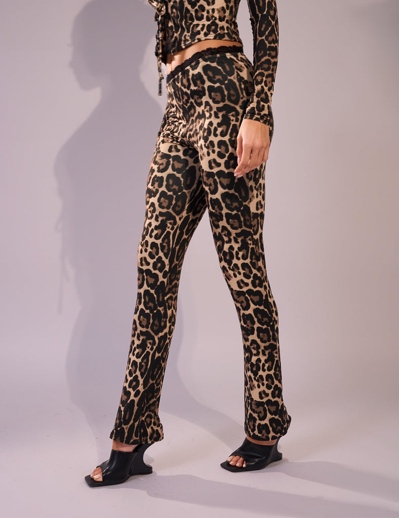 Lace Trim Straight Leg Pants Leopard Public Desire