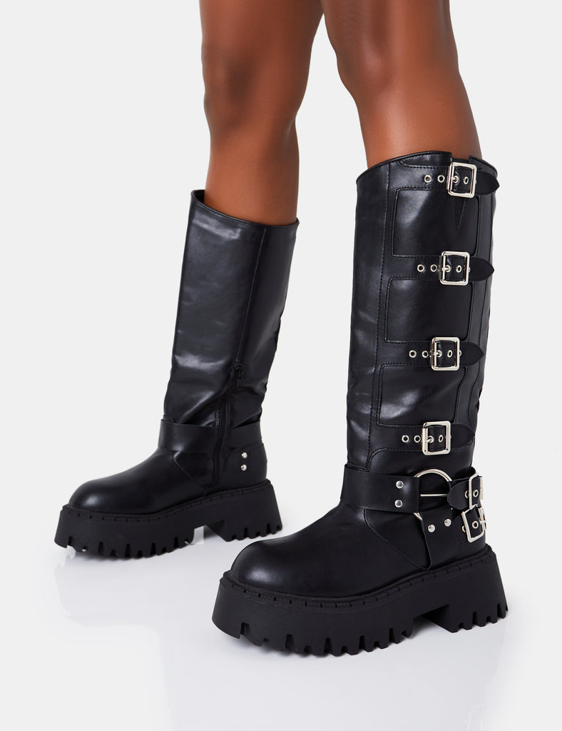 Knee high clearance buckle boots