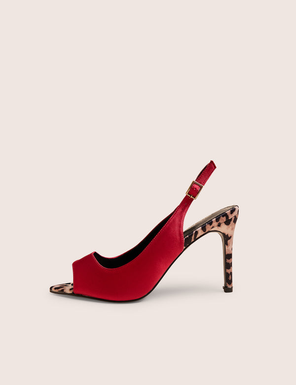 Reigns Red Peep Toe Court Heels With Leopard Insert