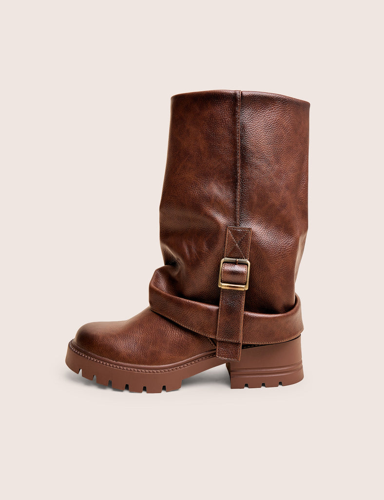 Brown Stivaletti Chocola Terry Chocolate Brown Fold Over Buckle