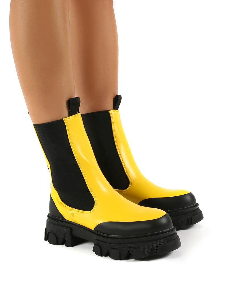 Wonder Yellow PU Chunky Sole Ankle Boots Public Desire