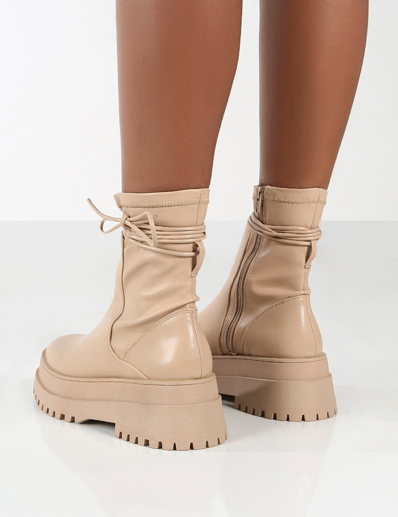 Finale Wide Fit Chunky Sole Ankle Wrap Boots | Public Desire