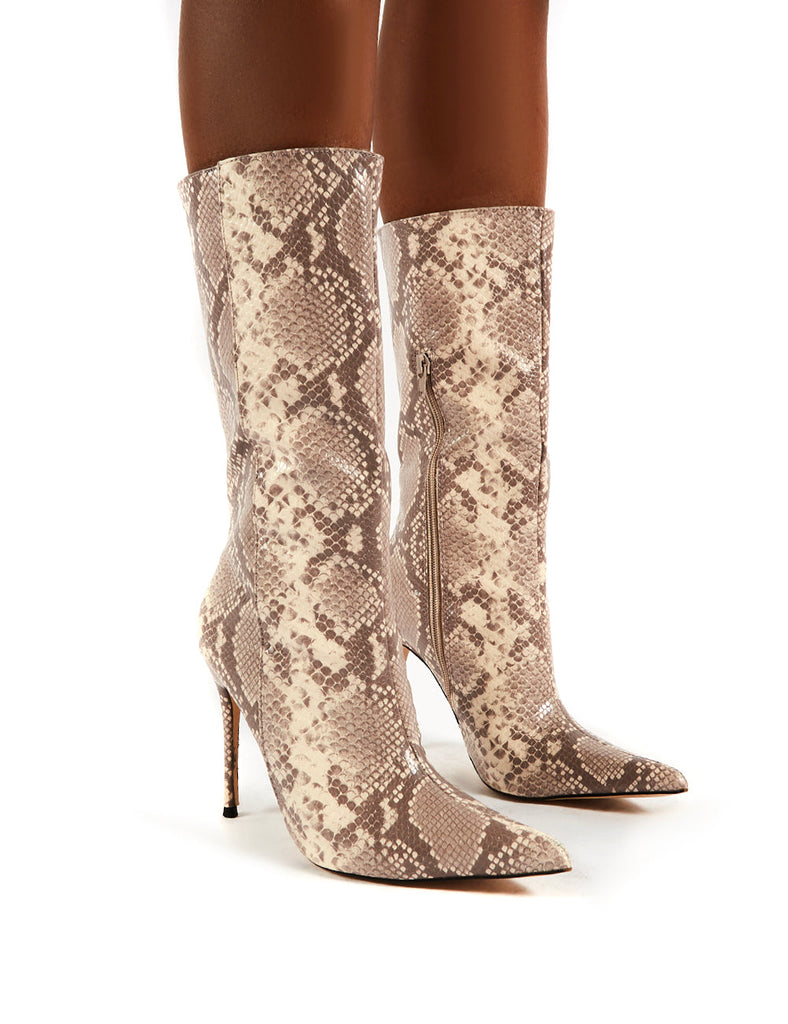 Beige snake best sale print boots