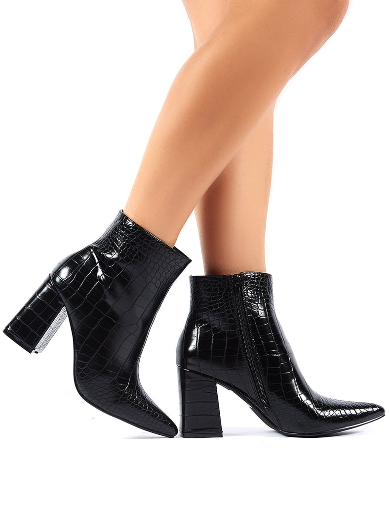 Empire Pointed Toe Ankle Boots in Black Croc Public Desire