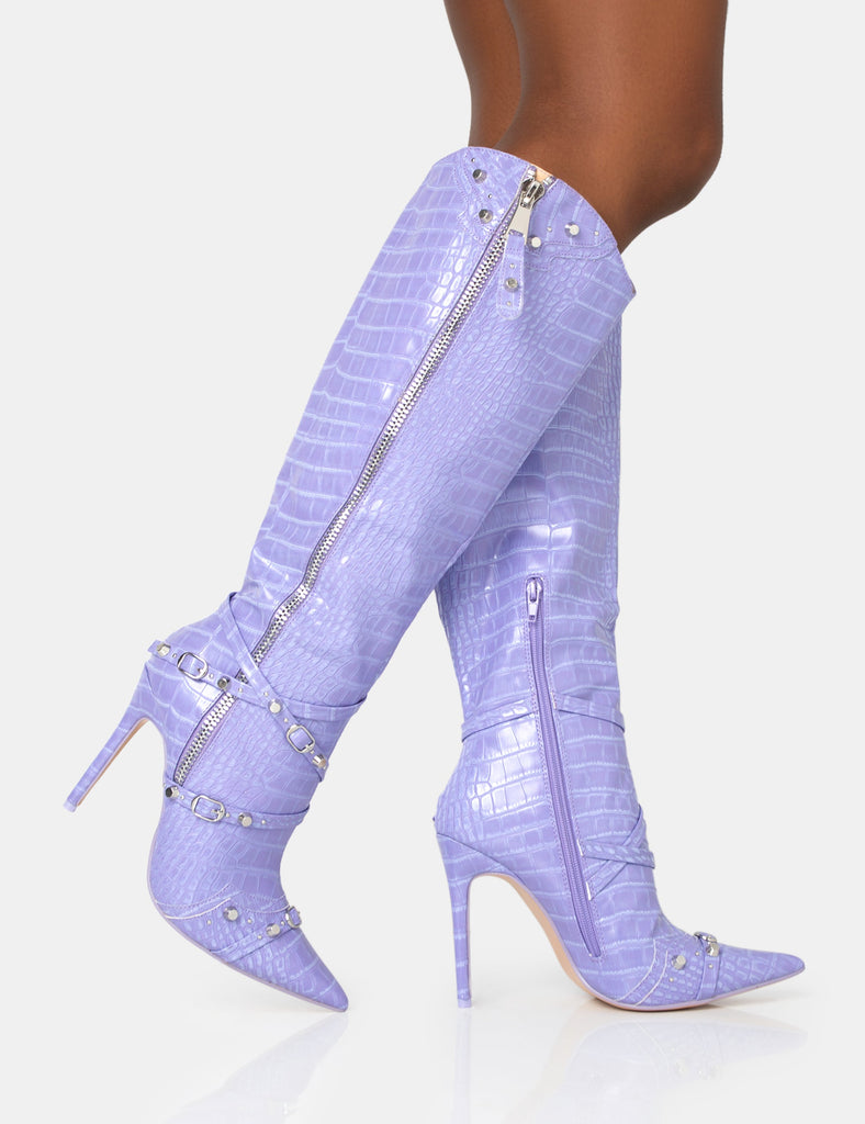 Shoes Lilac Over The Knee Boots ASOS DESIGN Chaos Chunky Platform