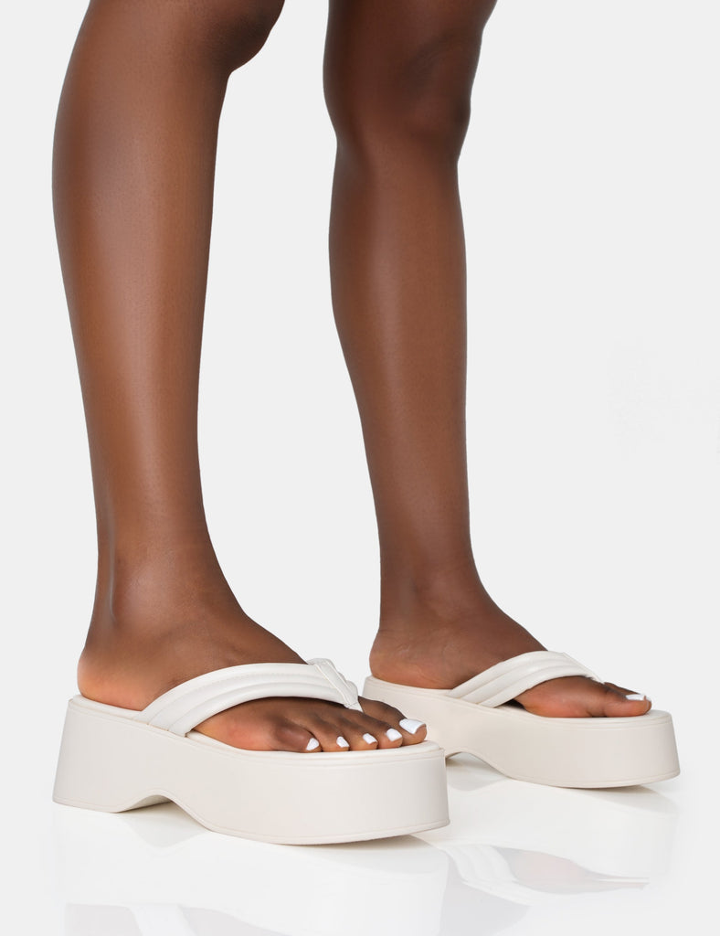 Kiko Ecru Padded Flip Flop Strap Platform Sandals | Public