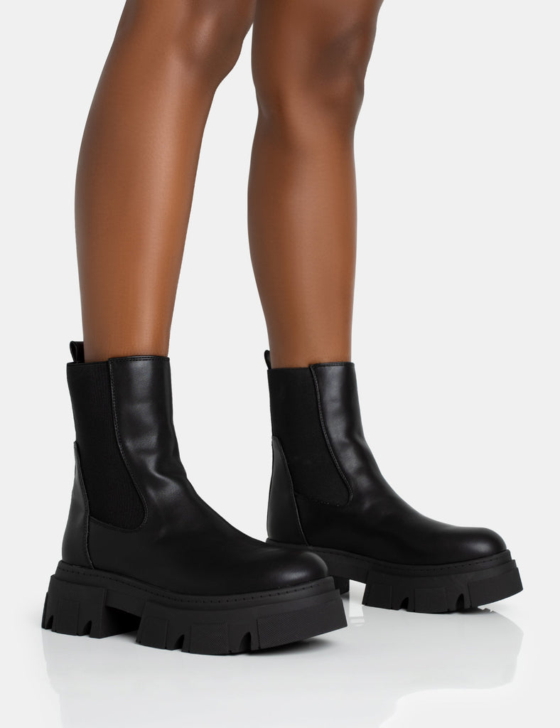 finale black chunky sole ankle wrap boots