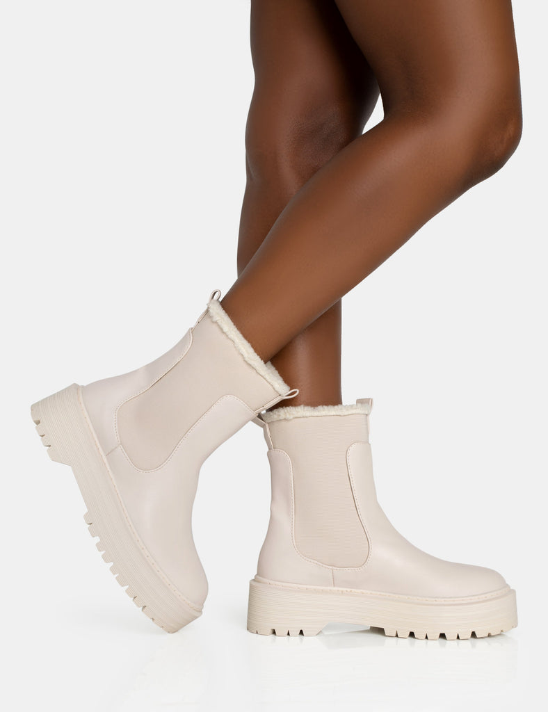 Cream fur boots hotsell