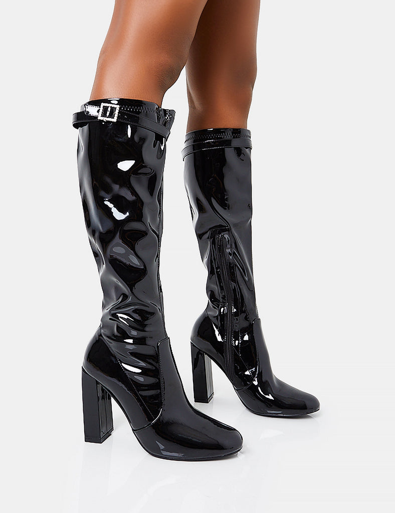 Black patent knee high boots online