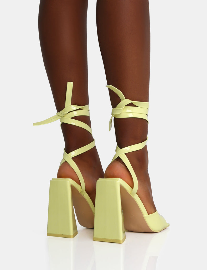 Yellow lace up deals block heels