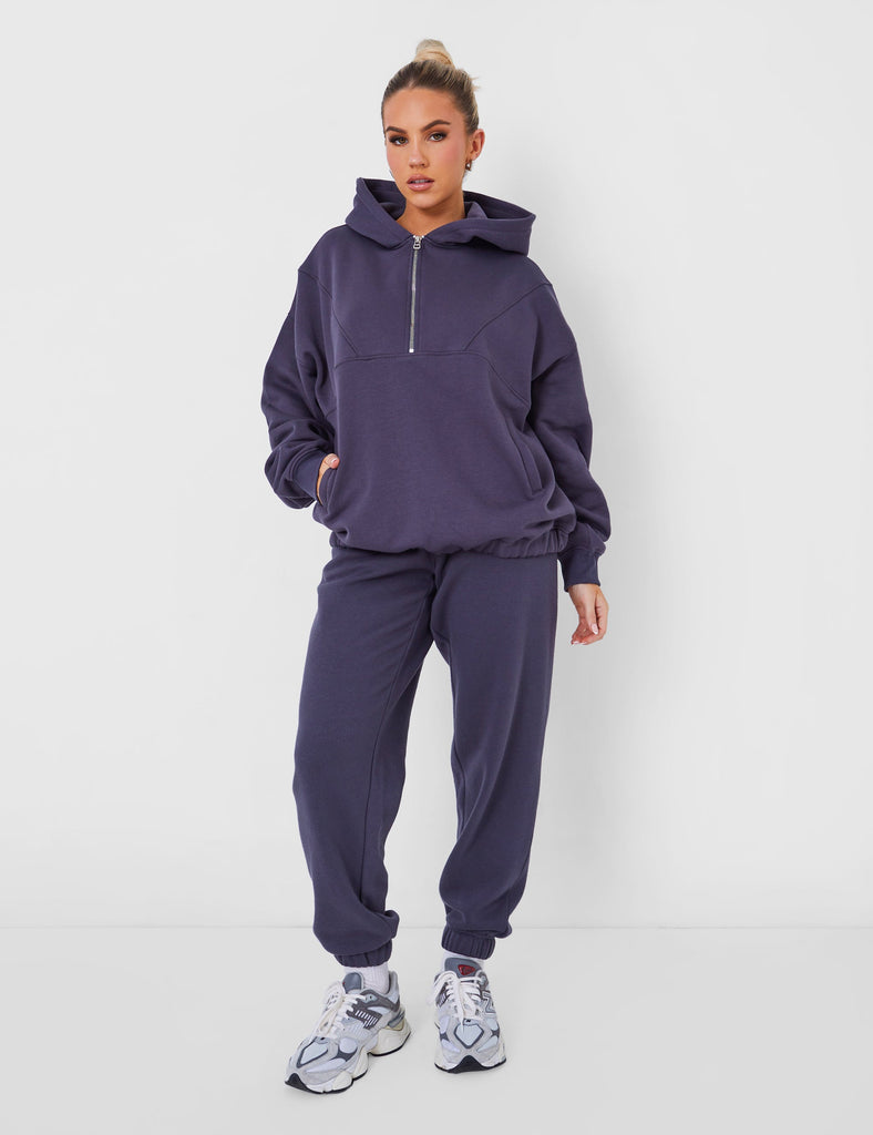 Half Zip Oversized Hoodie Dark Grey | Public Desire