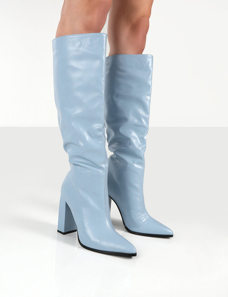 Baby blue 2025 knee high boots