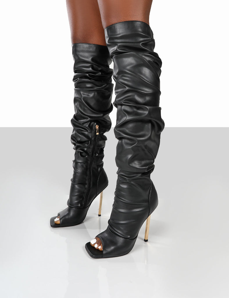 Open toe high knee boots hotsell