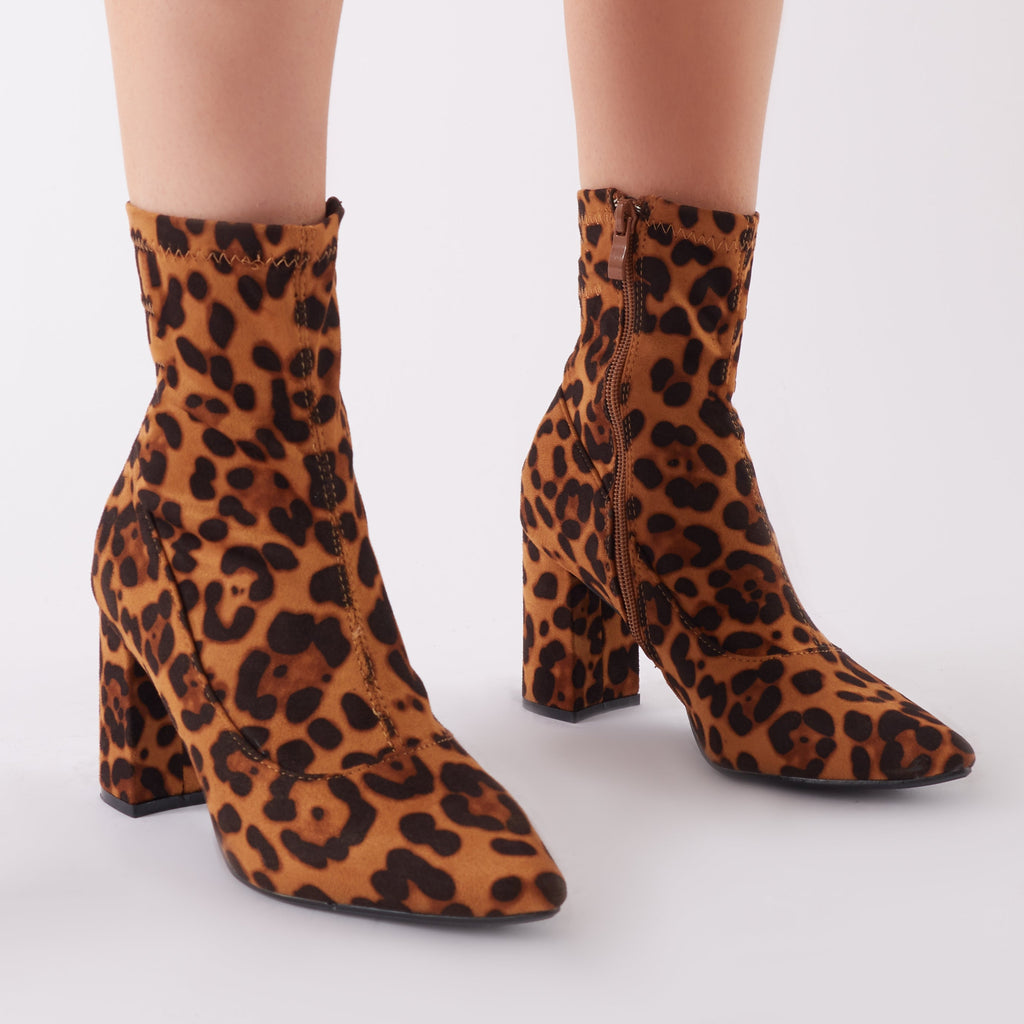 Leopard fashion print sock boots