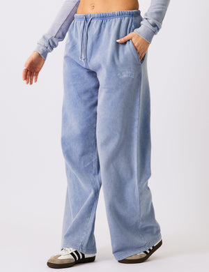 Kaiia Logo Wide Leg Joggers Washed Blue