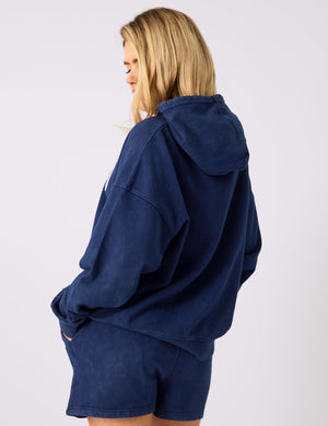 Kaiia Studio Applique Logo Oversized Hoodie Denim Blue