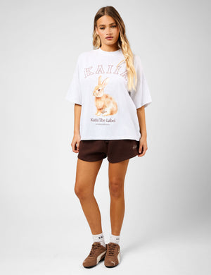 Kaiia Oversized Bunny Graphic T-Shirt Light Grey Marl