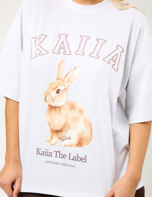 Kaiia Oversized Bunny Graphic T-Shirt Light Grey Marl