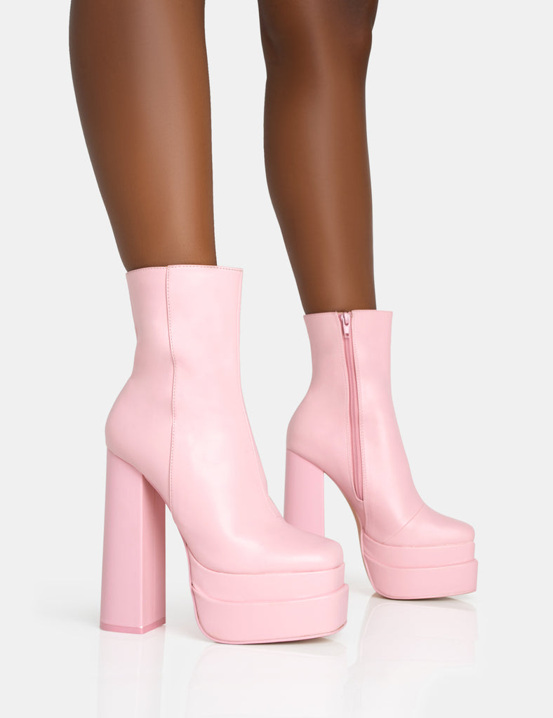 Supine Baby Pink PU Chunky Heeled Platform Ankle Boots | Public Desire