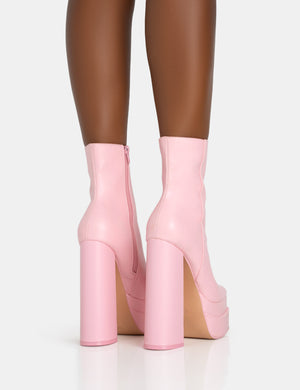 Supine Baby Pink PU Chunky Heeled Platform Ankle Boots
