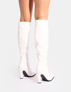 Acquilla White Knee High Flared Boots