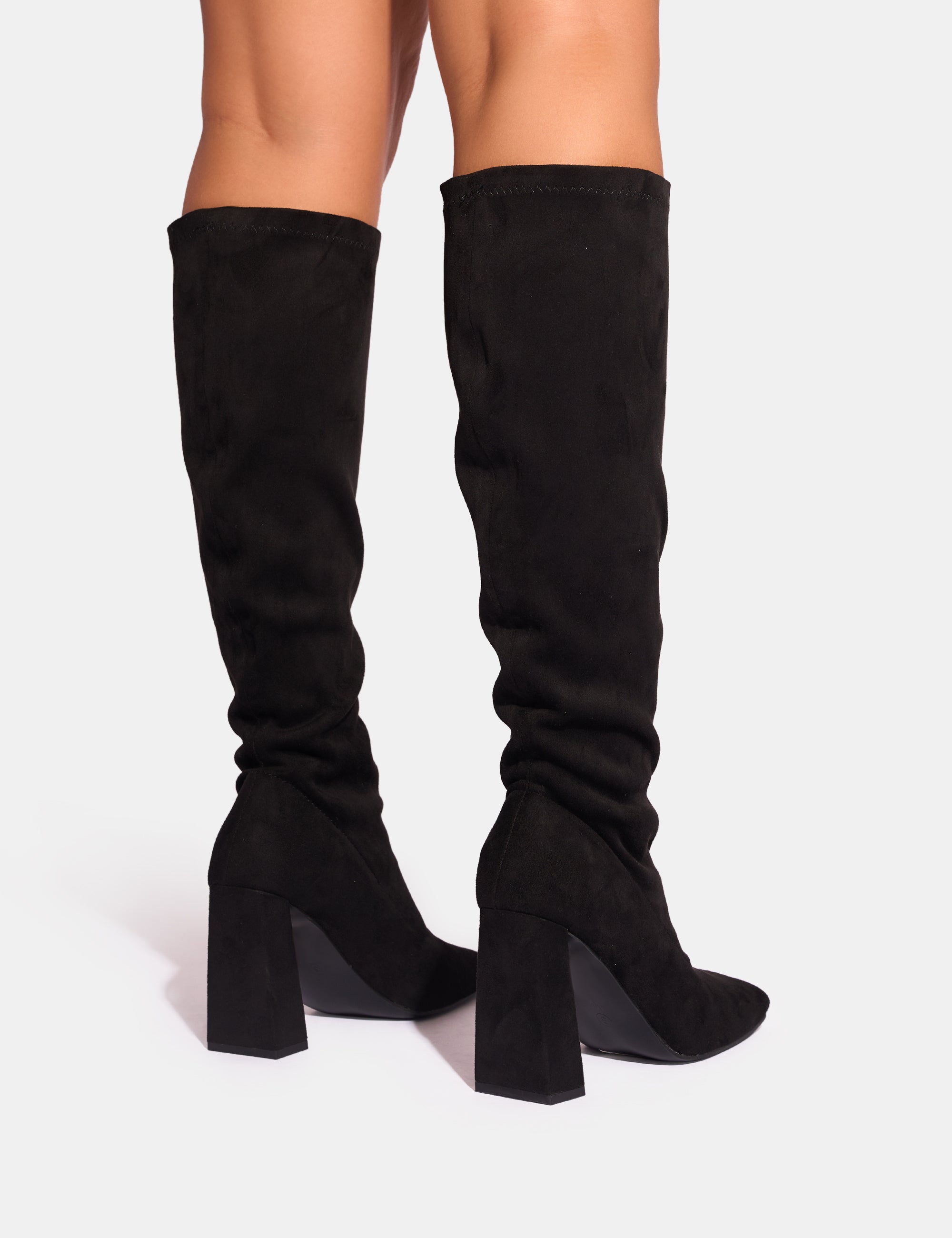 Audrina Black Suede Block Heel Knee High Sock Boots US 7 UK 5 EU 38 Public Desire