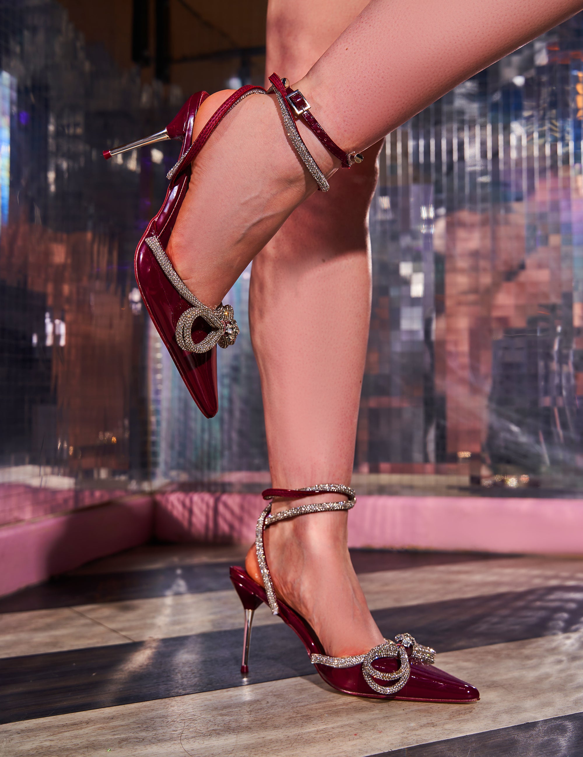 Silver Heel Tab Burgundy Sparkle Shoes Midnight Burgundy Wrap