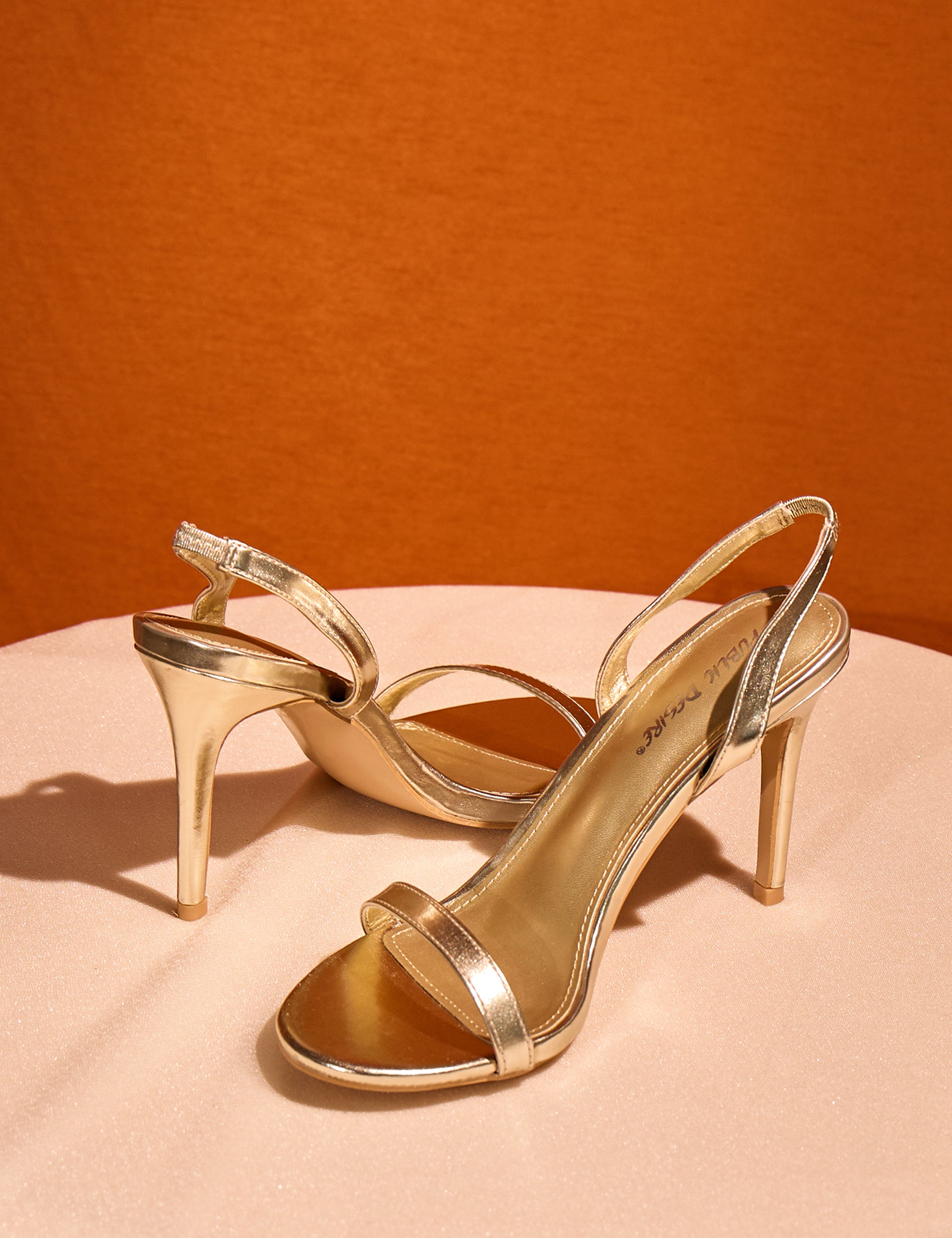 Barely Gold Round Toe Slingback Stiletto Heels | Public Desire