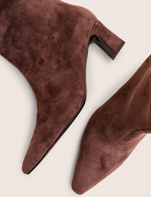 Boomer Brown Suedette Pointed Toe Knee High Mid Heel Boots