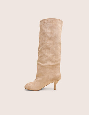 Bordeaux Beige Suedette Slouchy Boots