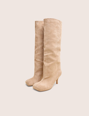 Bordeaux Beige Suedette Slouchy Boots