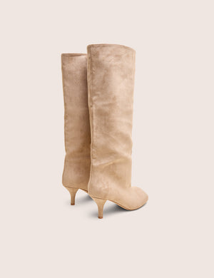 Bordeaux Beige Suedette Slouchy Boots