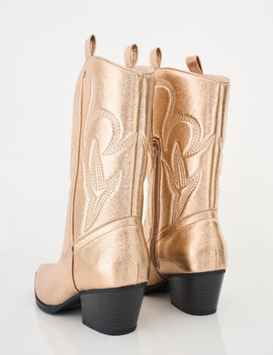 Calabasas Rose Gold Western Embroidered Knee High Pointed Toe Cowboy Boots